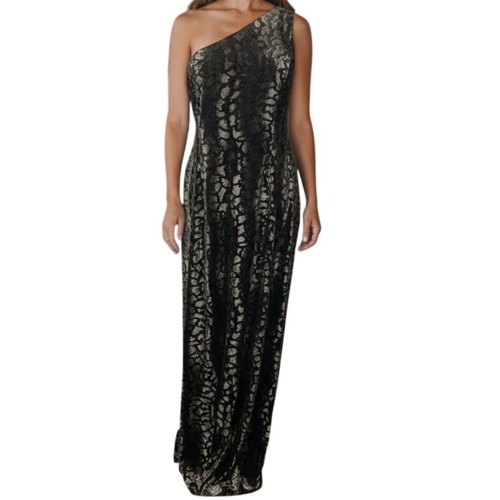 Adrianna Papell Evening Snake Print One Shoulder Long Dress Plus Sz 14 Cocktail